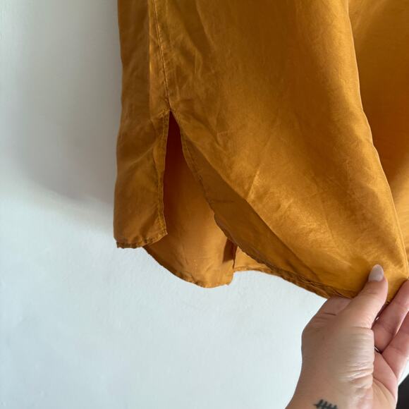 90's Vintage OSCAR de la RENTA | Deep Mustard Silk Baseball Style Shirt | Medium - Picture 5 of 6